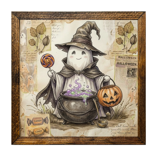 Cute Ghost Witch Brewing a Bubbling Potion
