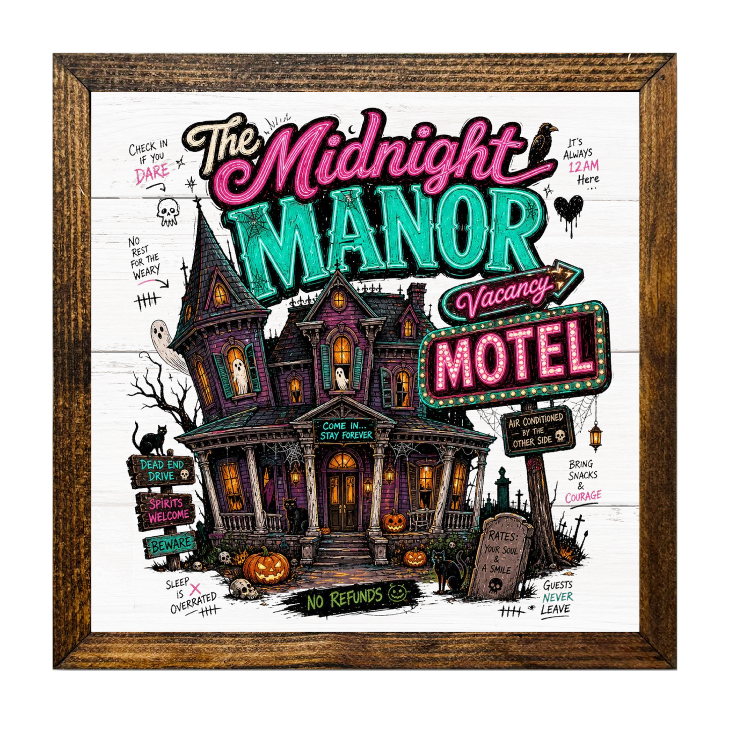 Neon Midnight Manor Motel Halloween Haunted House