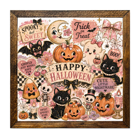 Cute Pastel Halloween Black Cats and Pumpkins