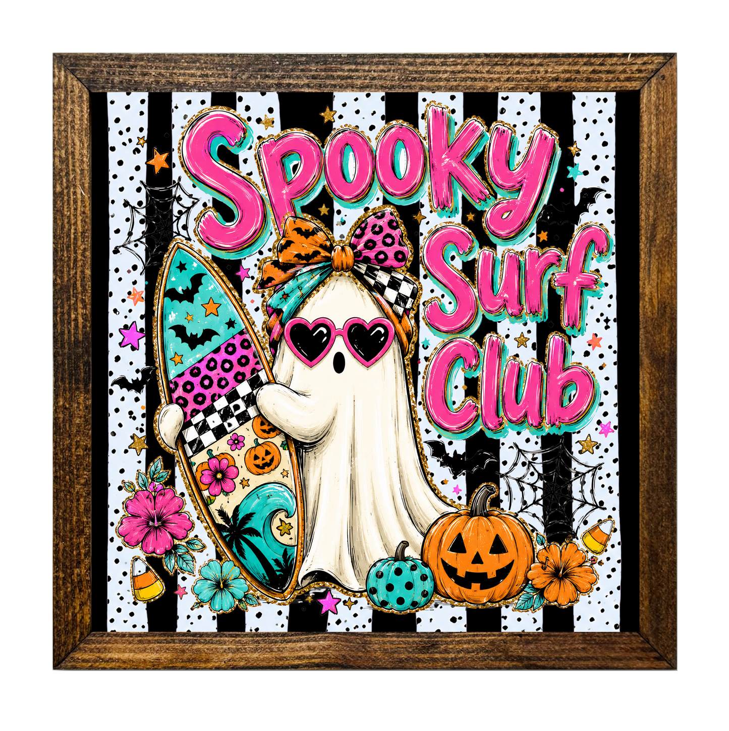 Surfing Ghost Halloween Beach Club Pumpkin Surfboard
