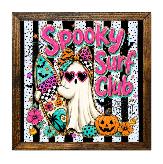 Surfing Ghost Halloween Beach Club Pumpkin Surfboard