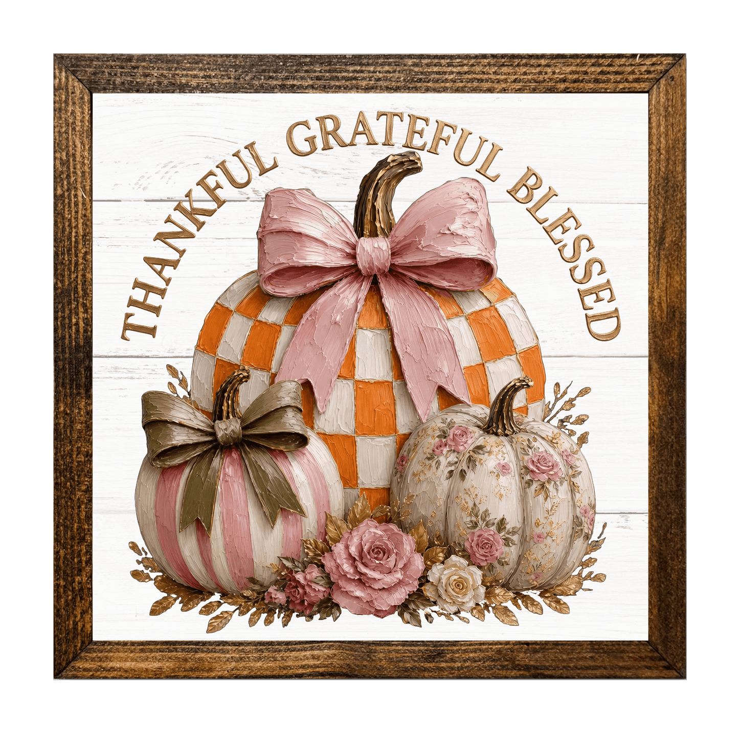 Thankful Grateful Blessed Pumpkin Fall White Washed Autumn