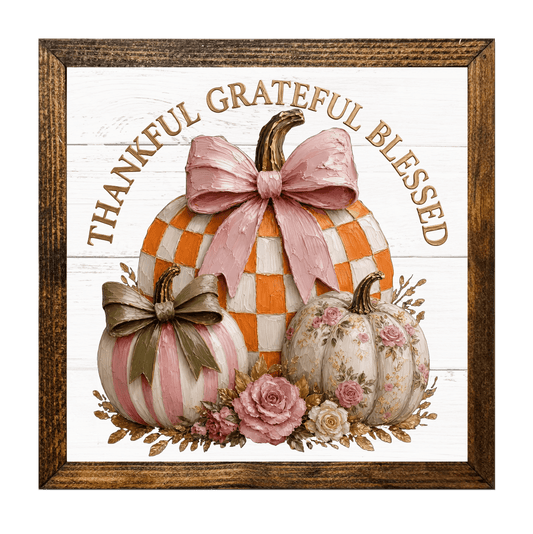 Thankful Grateful Blessed Pumpkin Fall White Washed Autumn