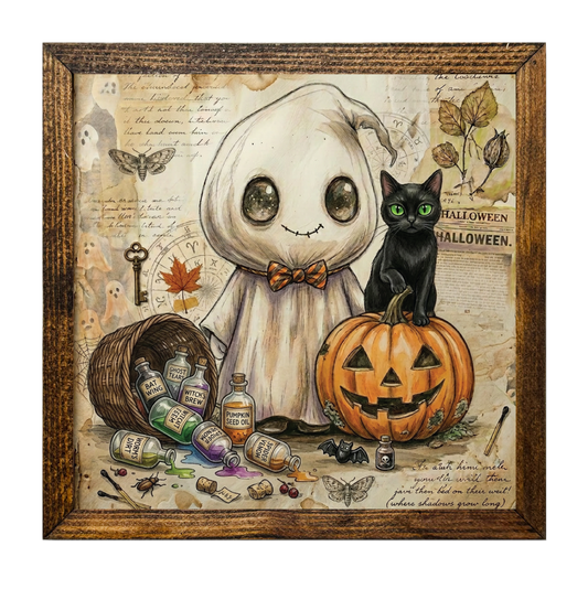 Enchanted Halloween Ghost Collage Black Cat Jack-O’-Lantern Potion