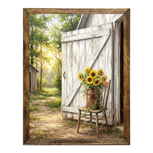 TIMBERLAND FRAME SUNFLOWERS ON A SUNNY SPRING DAY