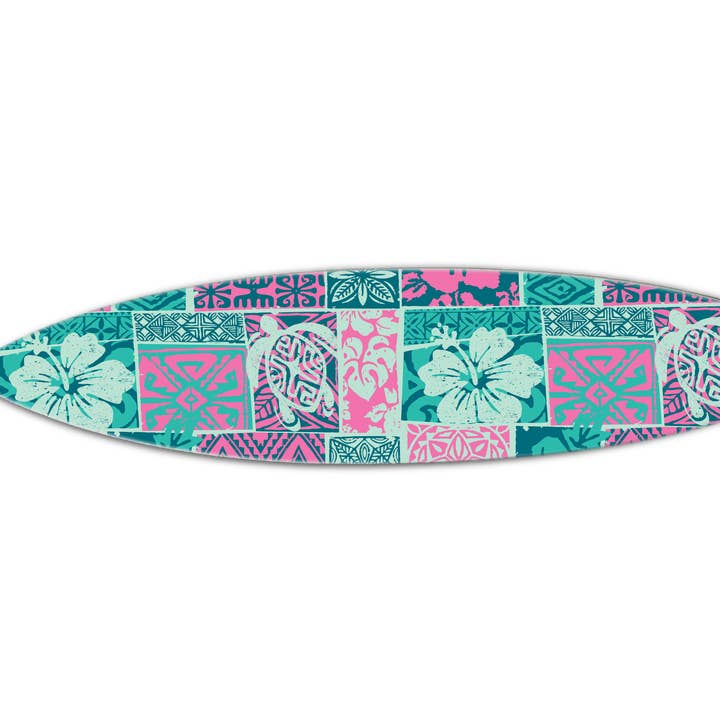 MINI 23" SURF BOARD WALL ACCENT TRIBAL ART PINK TEAL