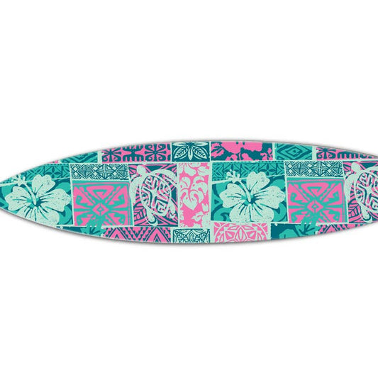 MINI 23" SURF BOARD WALL ACCENT TRIBAL ART PINK TEAL
