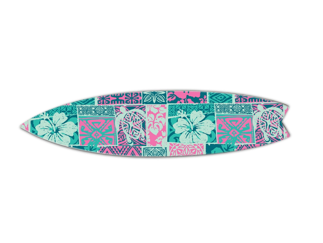 SURF BOARD WALL ACCENT TRIBAL ART PINK TEAL