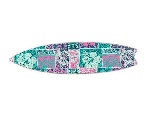 SURF BOARD WALL ACCENT TRIBAL ART PINK TEAL