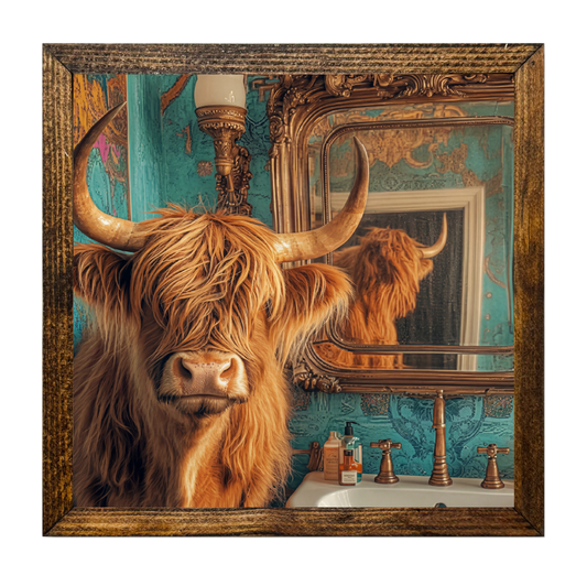 TIMBERLAND FRAME HIGHLAND COW PEEK A BOO BATHROOM