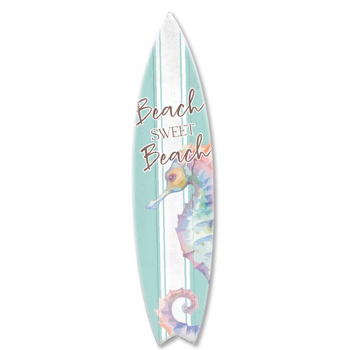 MINI 23" SURF BOARD WALL ACCENT BEACH SWEET BEACH SEAHORSE