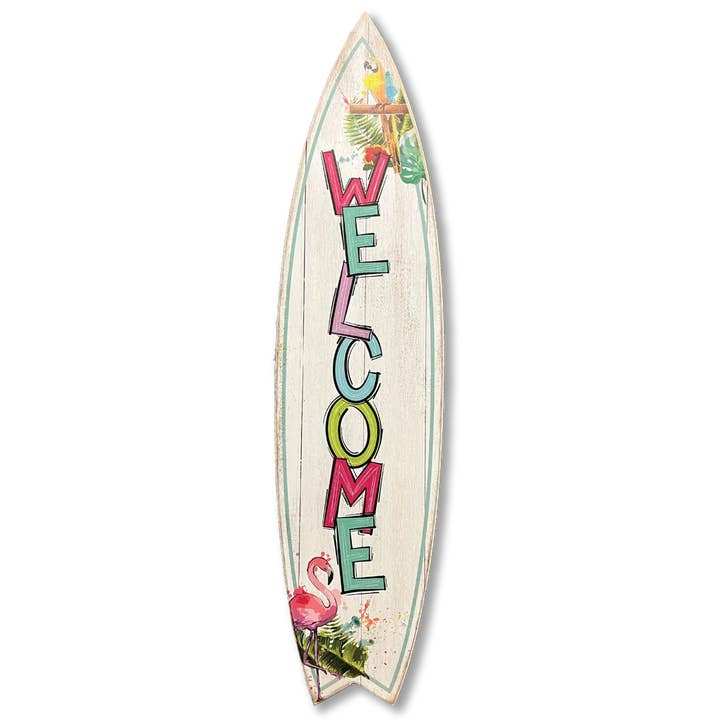 MINI 23" SURF BOARD WALL ACCENT COLORFUL WELCOME