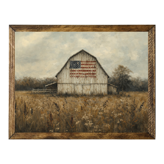TIMBERLAND FRAME US FLAG PAINTED ON OLD WHITE BARN