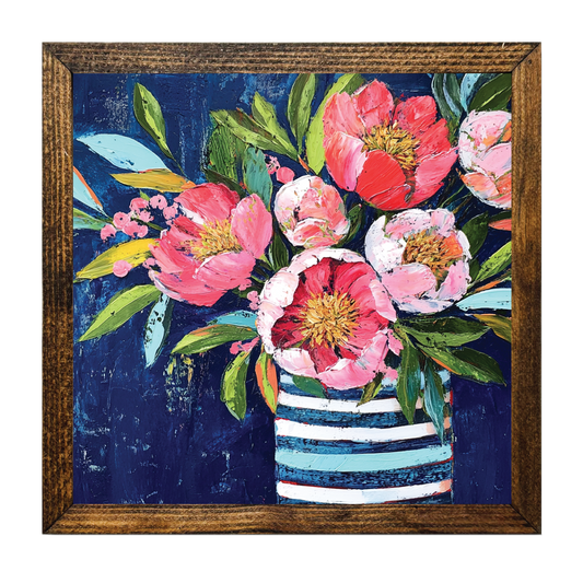 ARTISTIC SERIES TIMBERLAND-BLUE & PINK FLOWERS STRIPED VASE