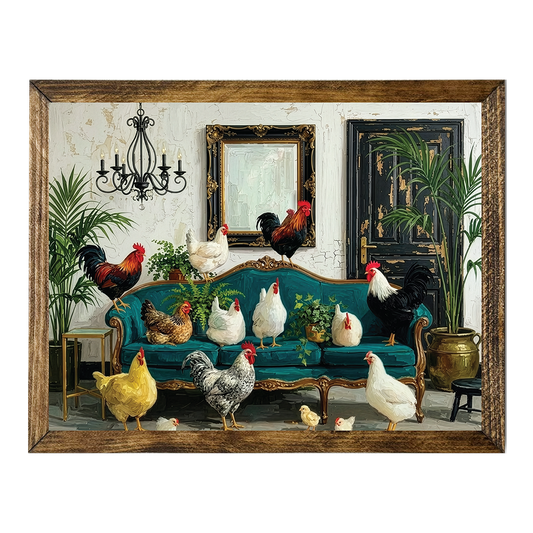 TIMBERLAND FRAME CRAZY CHICKENS EVERYWHERE TEAL COUCH