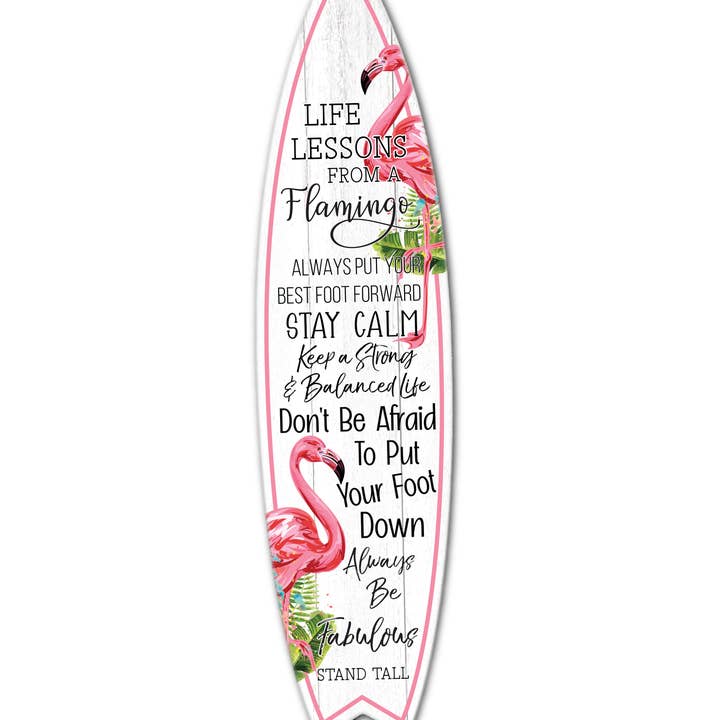 MINI 23" SURF BOARD WALL ACCENT LIFE LESSONS FLAMINGO