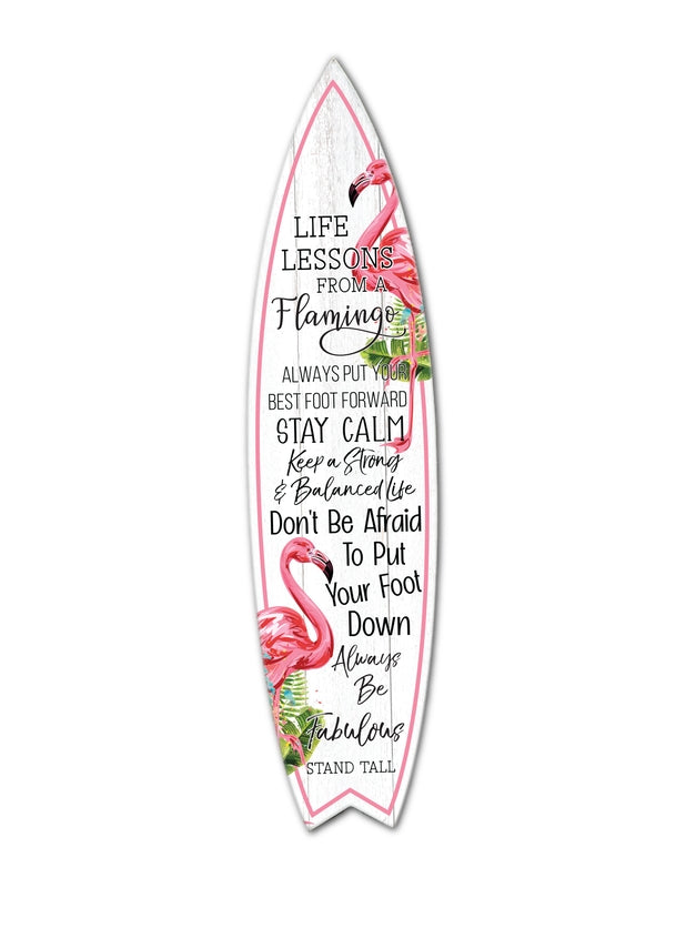 SURF BOARD WALL ACCENT LIFE LESSONS FLAMINGO