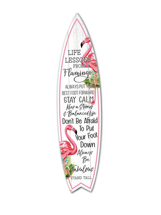 SURF BOARD WALL ACCENT LIFE LESSONS FLAMINGO