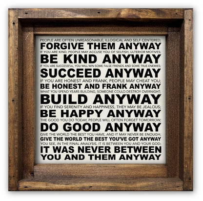 FRAMED CANVAS DO IT ANYWAY POEM BY MOTHER THERESA