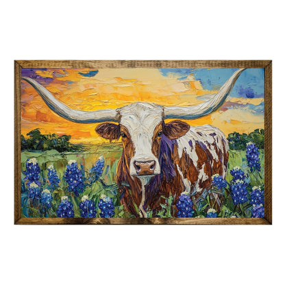 TIMBERLAND FRAME TEXAS LONGHORN WITH BLUEBONNETS