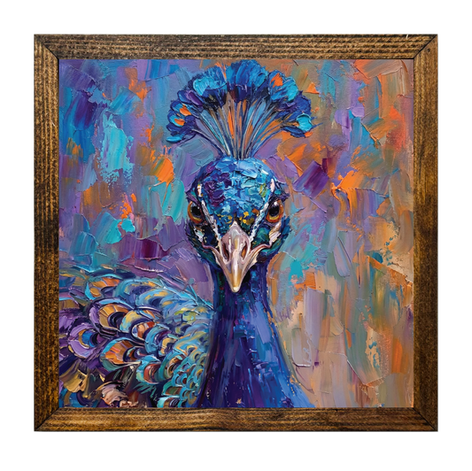 TIMBERLAND FRAME PEACOCK OIL PAINTING PALETTE KNIFE STYLE