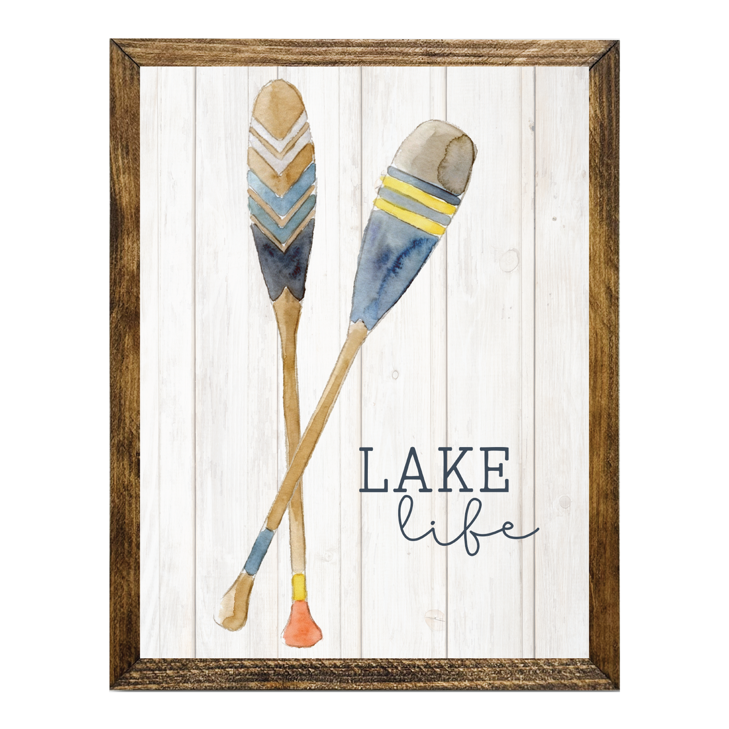 TIMBERLAND FRAME LAKE LIFE BOAT OARS WATERCOLOR