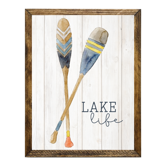 TIMBERLAND FRAME LAKE LIFE BOAT OARS WATERCOLOR