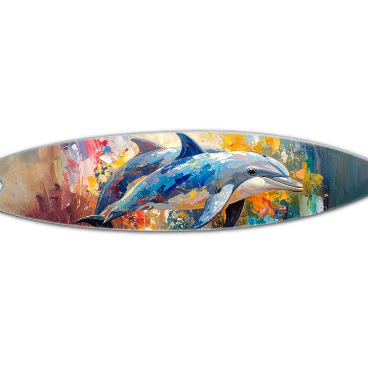MINI 23" SURF BOARD WALL ACCENT COLORFUL ART DOLPHINS