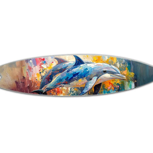 MINI 23" SURF BOARD WALL ACCENT COLORFUL ART DOLPHINS