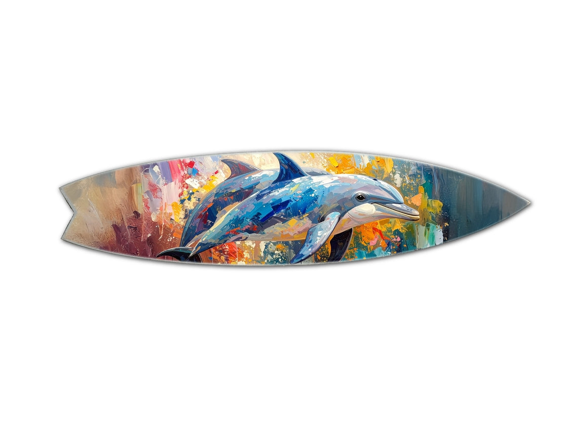 SURF BOARD WALL ACCENT COLORFUL ART DOLPHINS