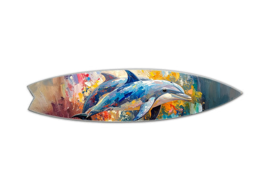 SURF BOARD WALL ACCENT COLORFUL ART DOLPHINS