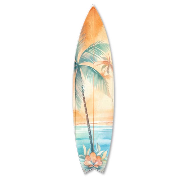 MINI 23" SURF BOARD WALL ACCENT SUNSEL PALM TREE