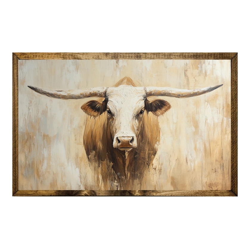 TIMBERLAND FRAME NEUTRAL TEXAS LONGHORN–RUSTIC WESTERN DECOR