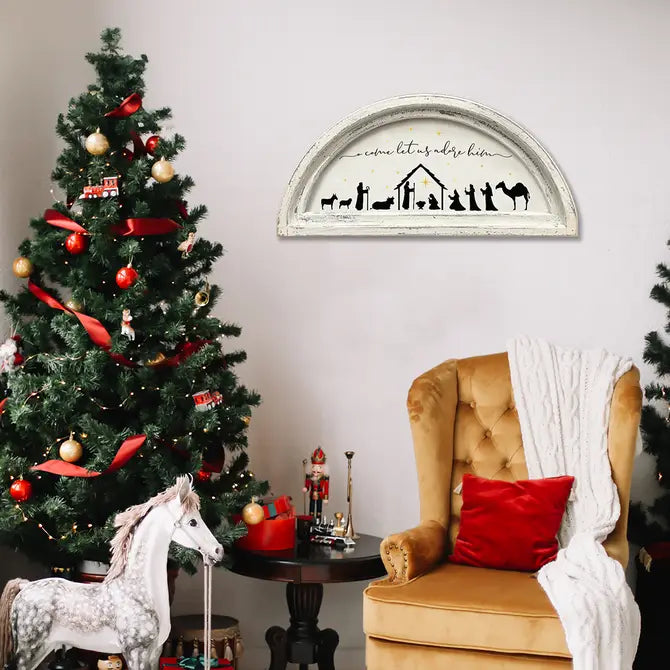 FRAMED CANVAS NATIVITY COME LET US ADORE HIM