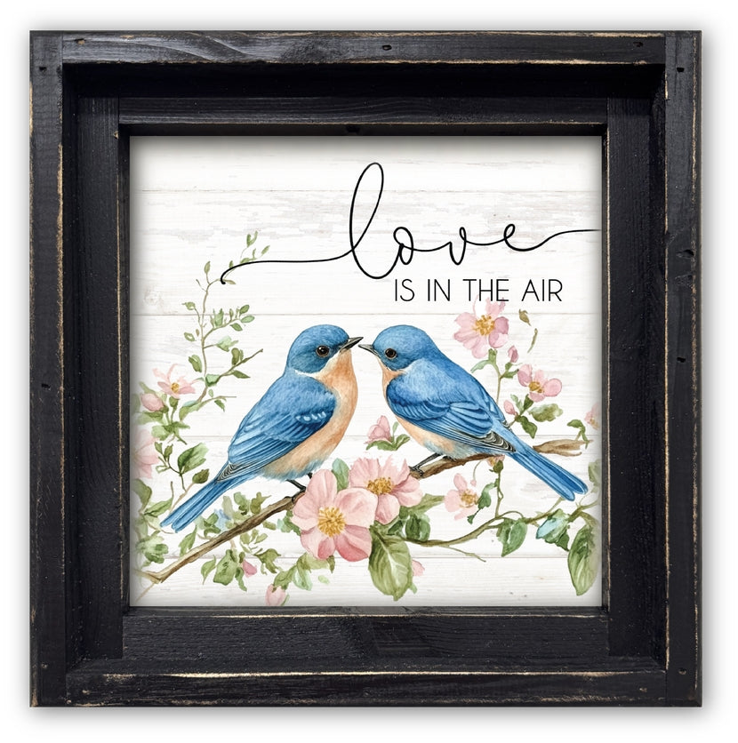 FRAMED CANVAS LOVEBIRDS LOVE IS IN THE AIR