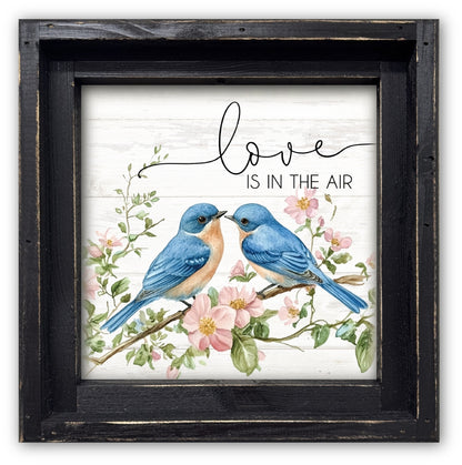 FRAMED CANVAS LOVEBIRDS LOVE IS IN THE AIR