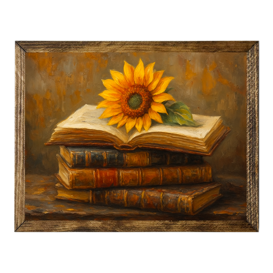 ARTISTIC SERIES TIMBERLAND-SUNFLOWER BOOK STACK