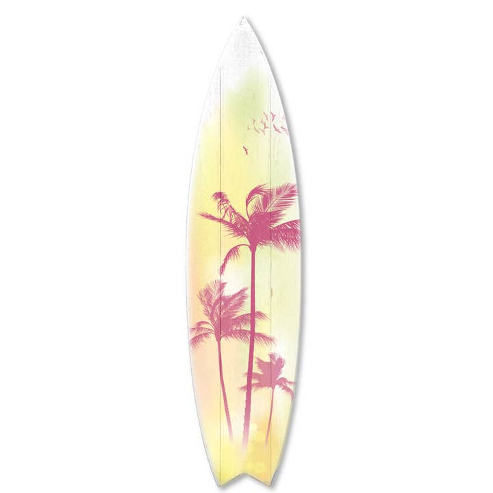 MINI 23" SURF BOARD WALL ACCENT PALM TREE ART (YELLOW)
