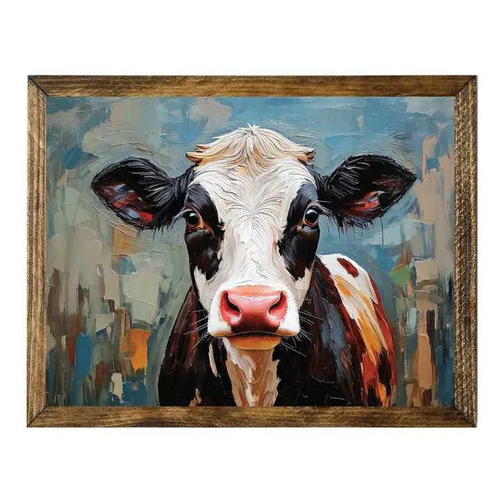TIMBERLAND FRAME COLORFUL HIGHLAND COW WITH BLUE BACKGROUND 2