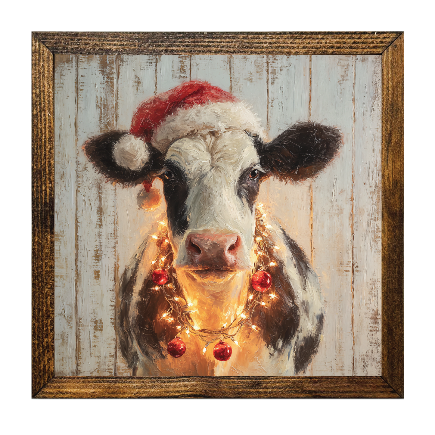 TIMBERLAND FRAME CHRISTMAS COW COVERED IN LIGHTS