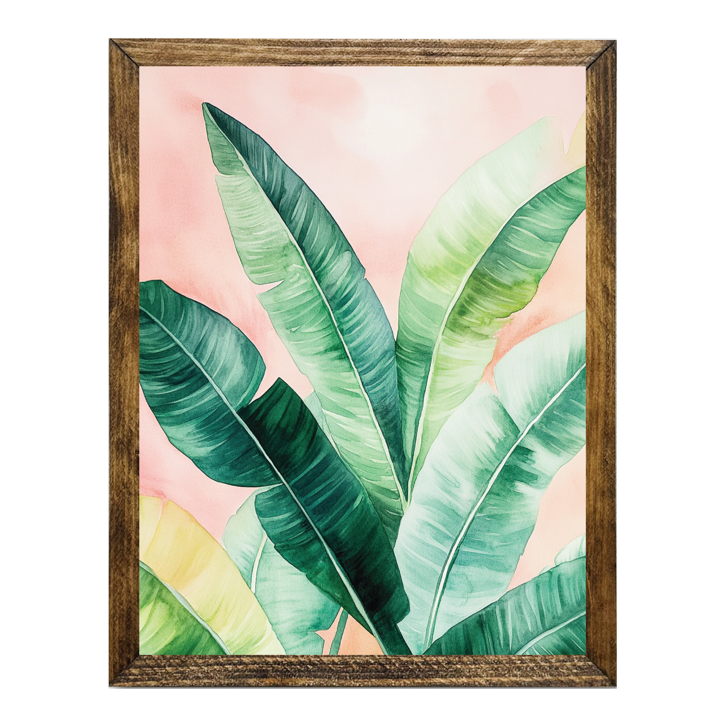 TIMBERLAND FRAME TROPICAL BANANA LEAVES WITH SOFT PINK BACKG