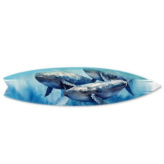 MINI 23" SURF BOARD WALL ACCENT BLUE WHALE ART