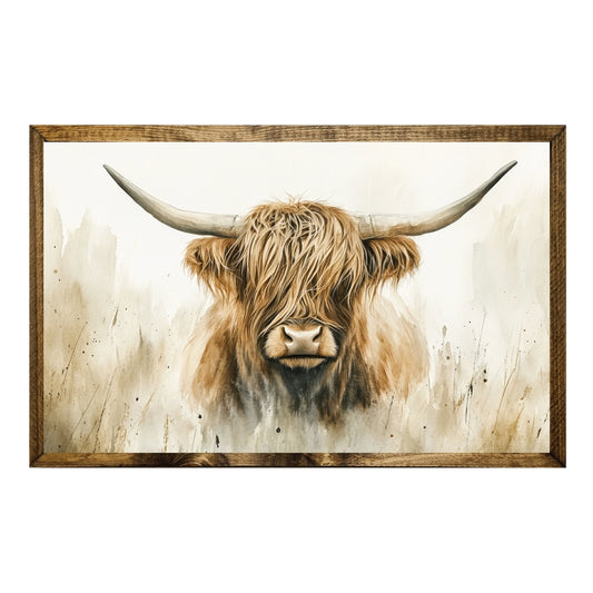 TIMBERLAND FRAME HIGHLAND COW PORTRAIT RUSTIC HOUSE DECOR