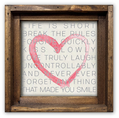 FRAMED CANVAS LIFE IS SHORT WITH RED HEART
