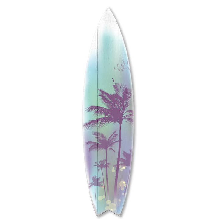 MINI 23" SURF BOARD WALL ACCENT PALM TREE ART (TEAL)