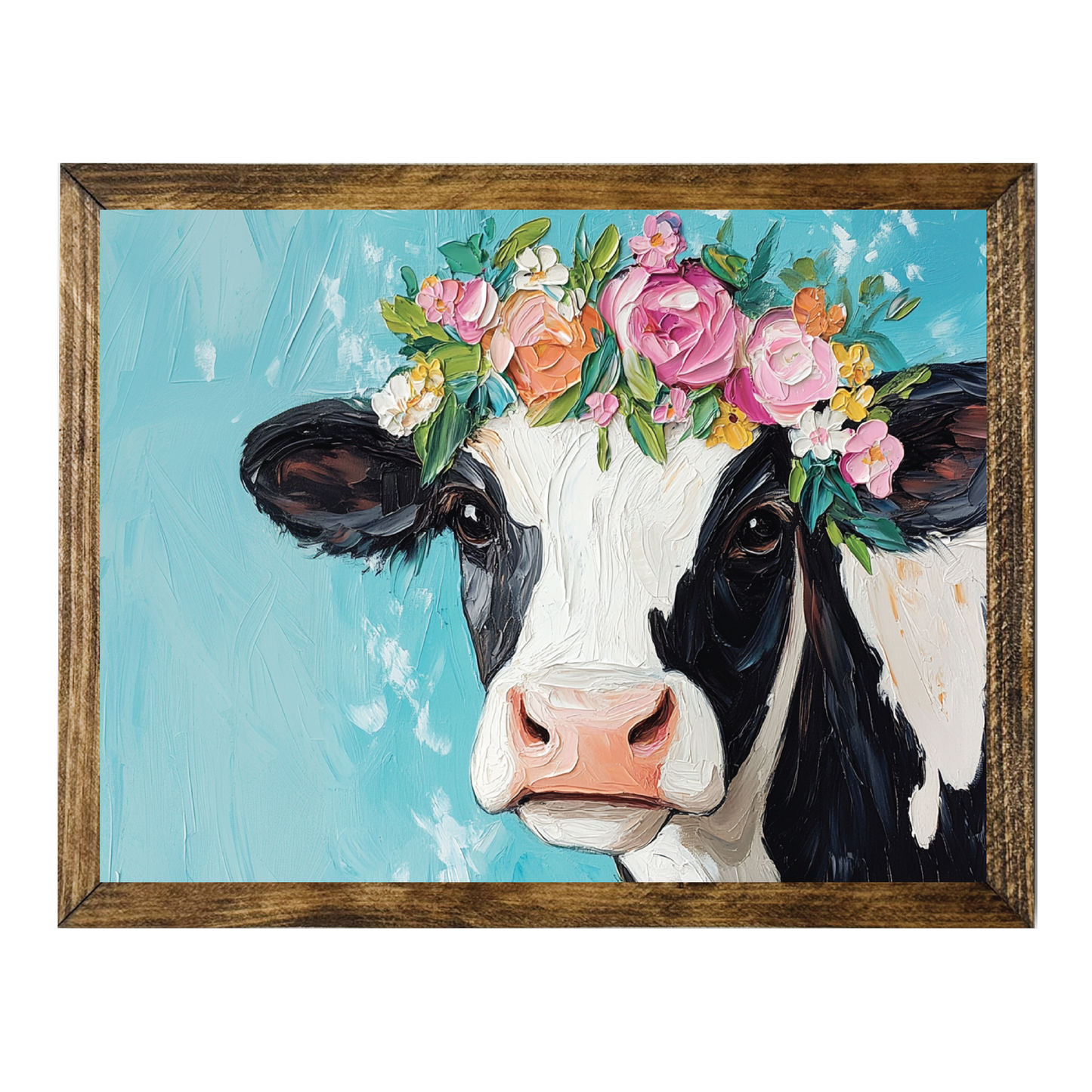 TIMBERLAND FRAME FLORAL CROWN COW ON BLUE BACKGROUND