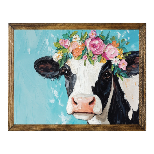 TIMBERLAND FRAME FLORAL CROWN COW ON BLUE BACKGROUND