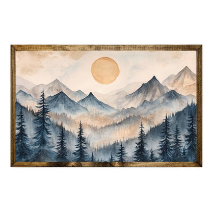 TIMBERLAND FRAME SUNRISE OVER MOUNTAINS–WATERCOLOR FOREST