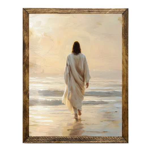TIMBERLAND FRAME JESUS WALKING TO WATER PASTEL OIL PAINTING