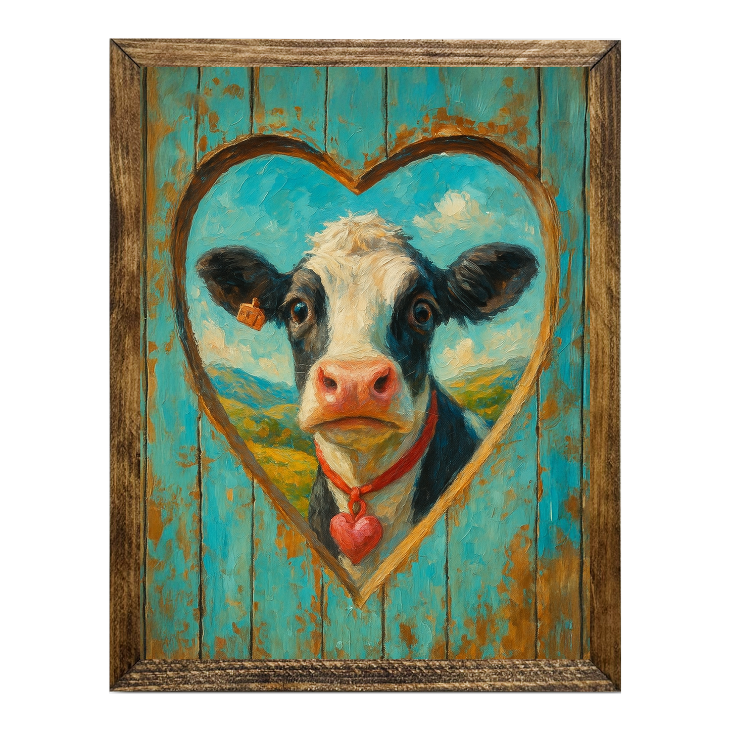 ARTISTIC SERIES TIMBERLAND- TEAL COW HEART WOOD ART